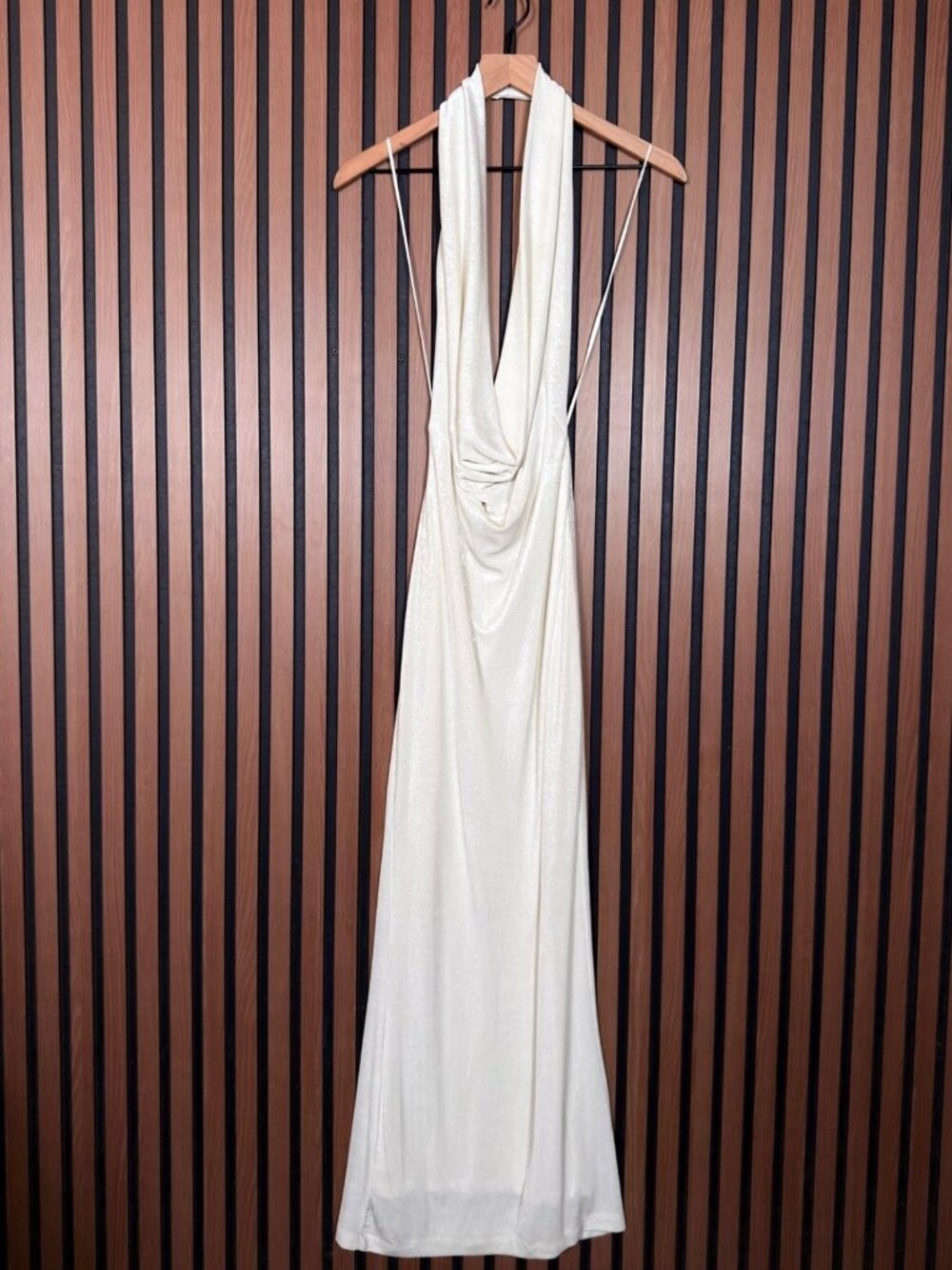 New Zara Slip Dress XS Womens Green Metallic Stretch Halter Draped Midi